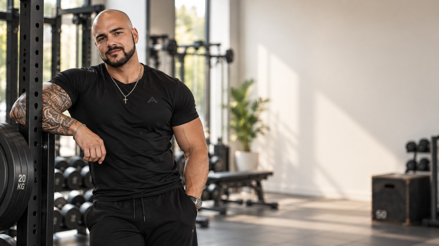 Kellan in zijn trainingsstudio